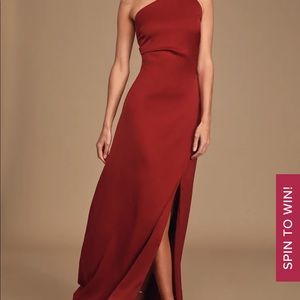 Keepsake Red Satin One-Shoulder Maxi slip dress